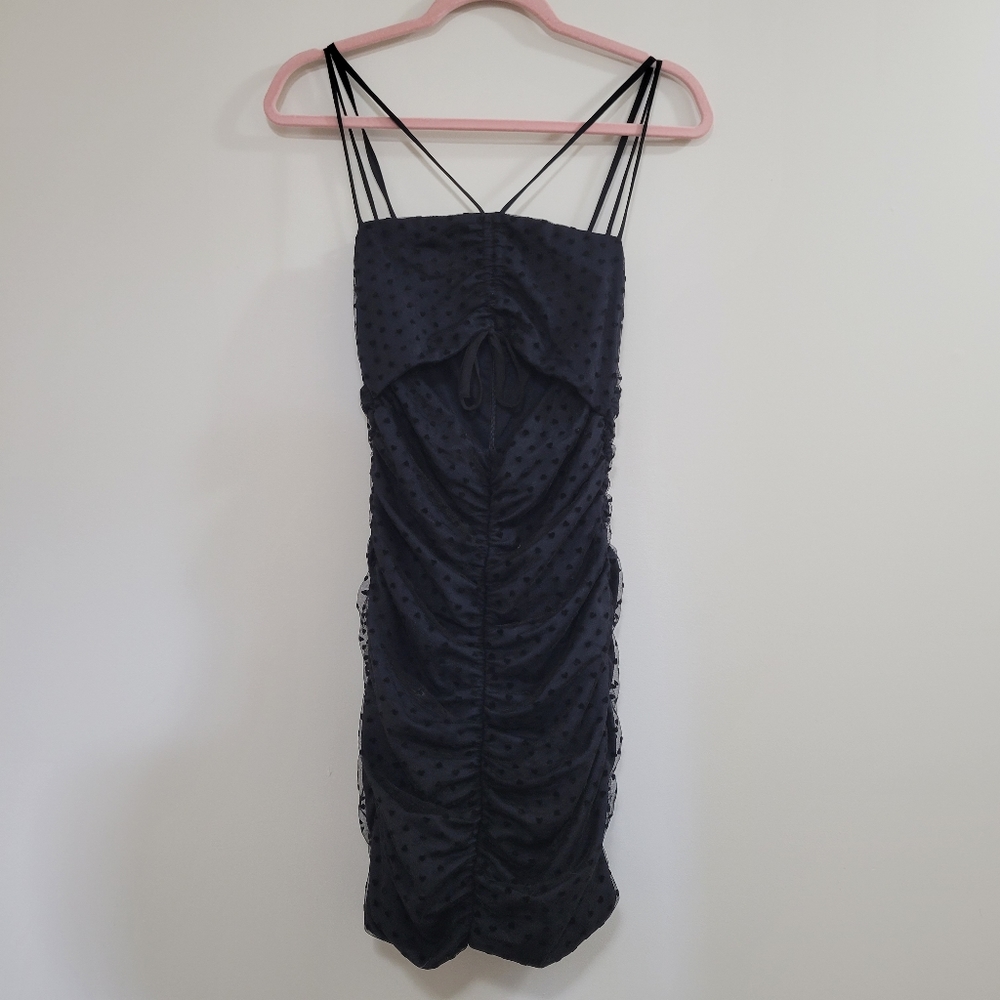 NBD Revolve cut out heart print ruched little black dress XS
